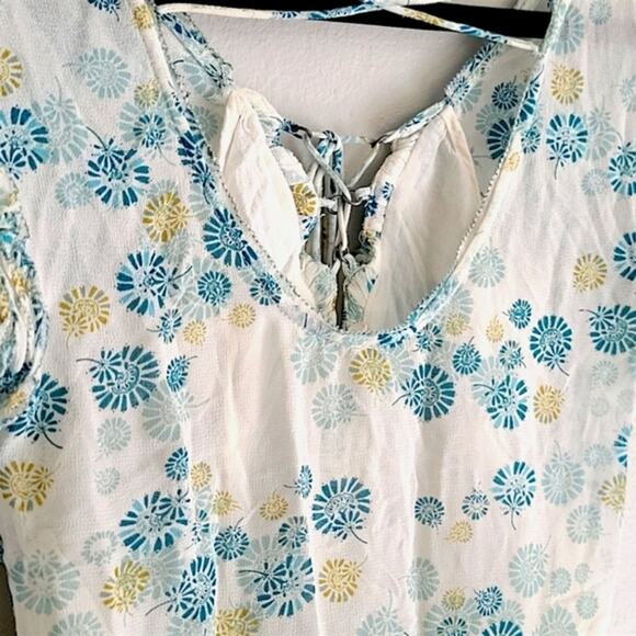 Free People Yours Truly Printed Dress in White and Teal Fairy Summer Floral Sz 2 - Picture 5 of 9
